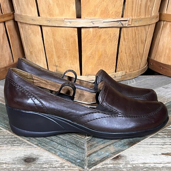 Naturalizer Nixa Brown Leather Wedge Heel Comfort Slip-On Loafers Womens Size 9 - Picture 1 of 11